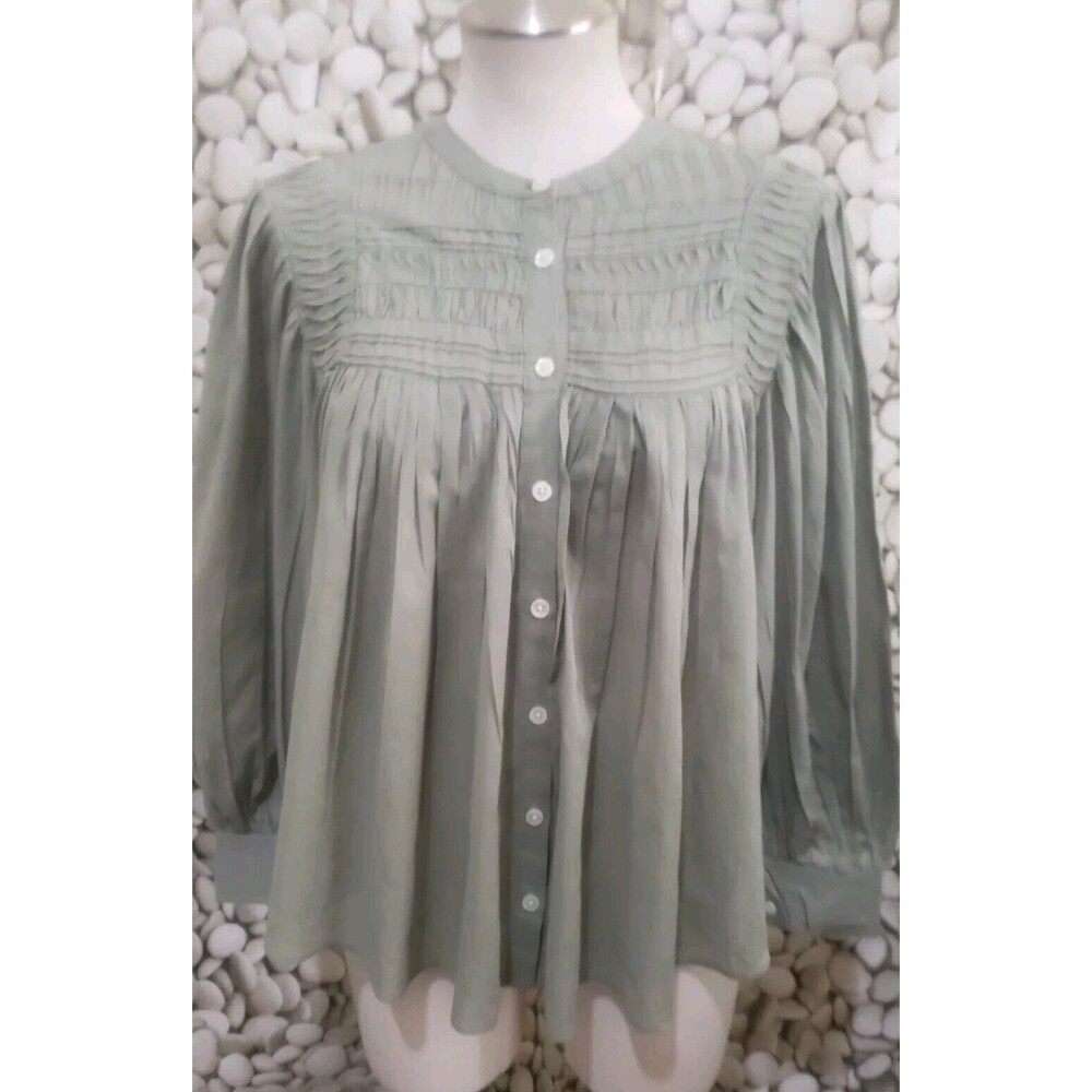 Banana Republic Top Size XS Long Sleeve Button Pleated Cotton Shirt Peasant